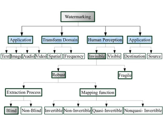 Fig. 8: Visual representation of different types of watermarking techniques