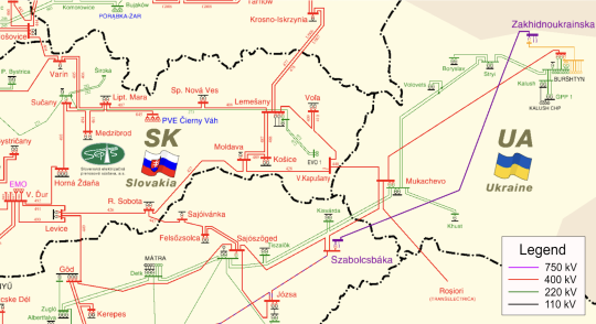 2. Power systems of central east Europe [1], zoomed to Slovak-Ukraine border, provided with permission SEPS a.s.