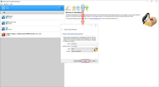Úvodná obrazovka VirtualBoxu s nastavením základných parametrov virtuálneho počítača.